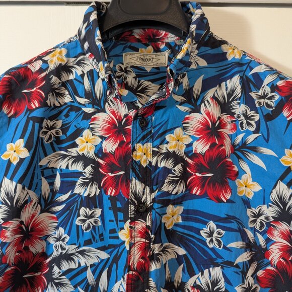 Produkt Floral Button Down Short Sleeve Men's Shirt - Blue- Size M - Picture 2 of 10